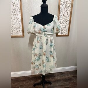 Promesa Cream and Green Floral Midi Dress